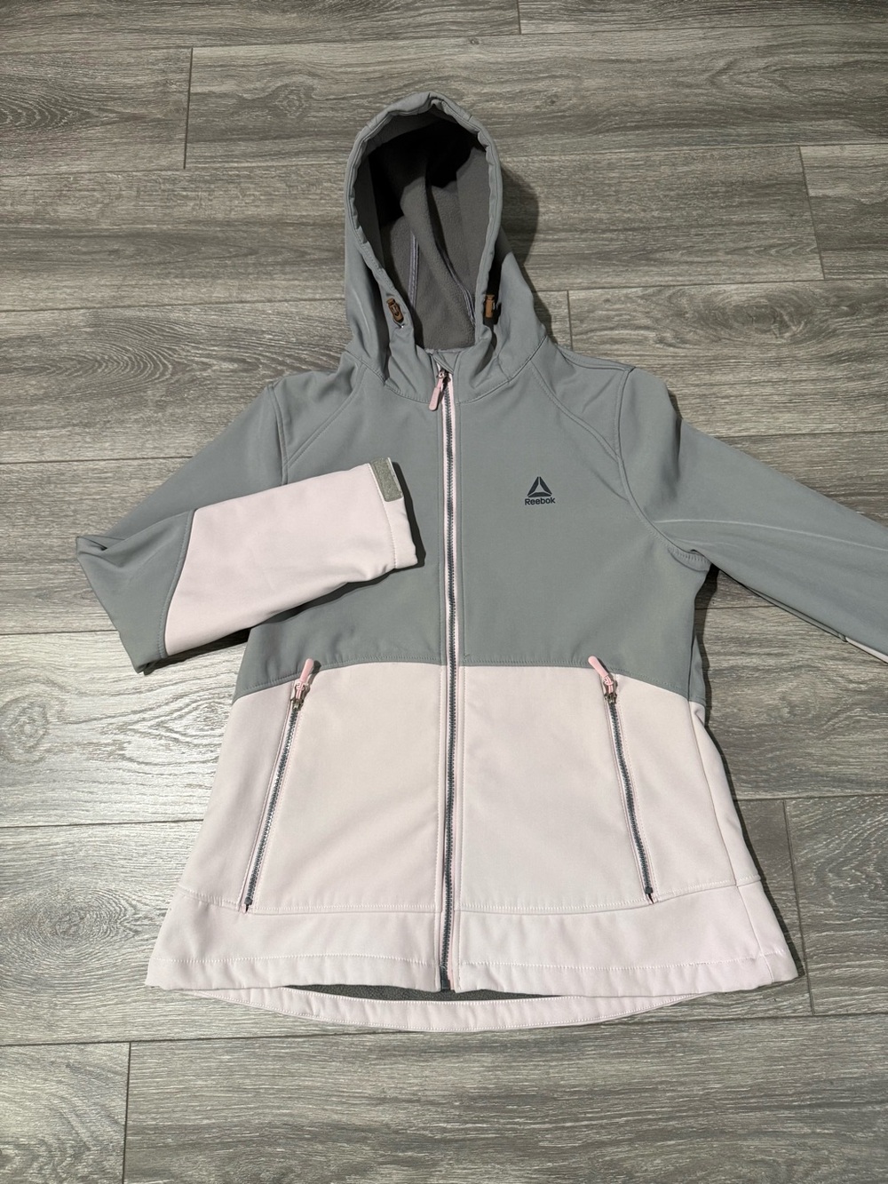 Reebok Gray & Light Pink Colorblock Hooded Zip Jacket